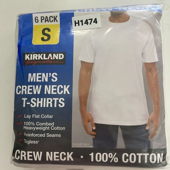 NEW Kirkland Signature Mens S Crew Neck T-Shirts 6-Pack - Picture 2 of 3
